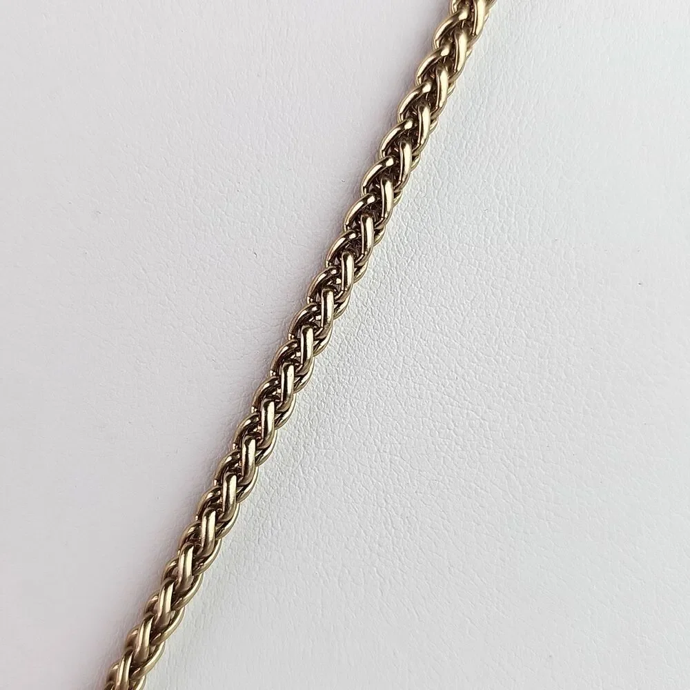 Chicos Gold Tone Necklace Wire Wrapped Oval Shape Pendant 16 in Braided Chain